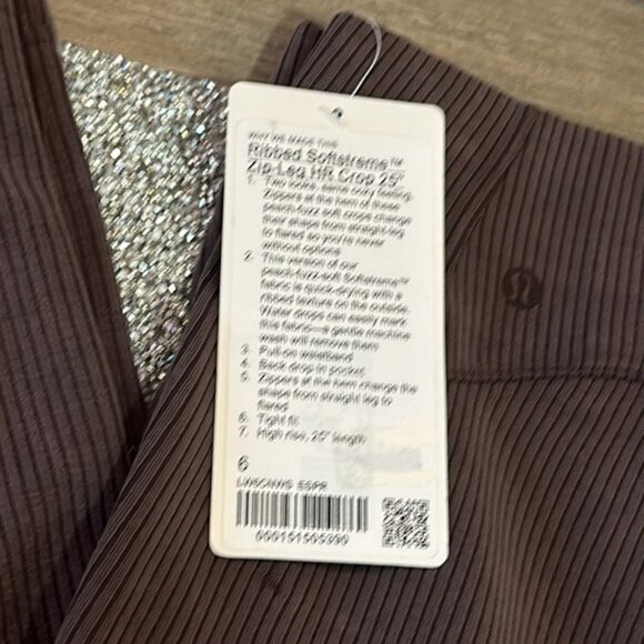 Lululemon Ribbed Softstreme Zip High-Rise Cropped Pants 25in; Espresso size 6 NW - Picture 3 of 8